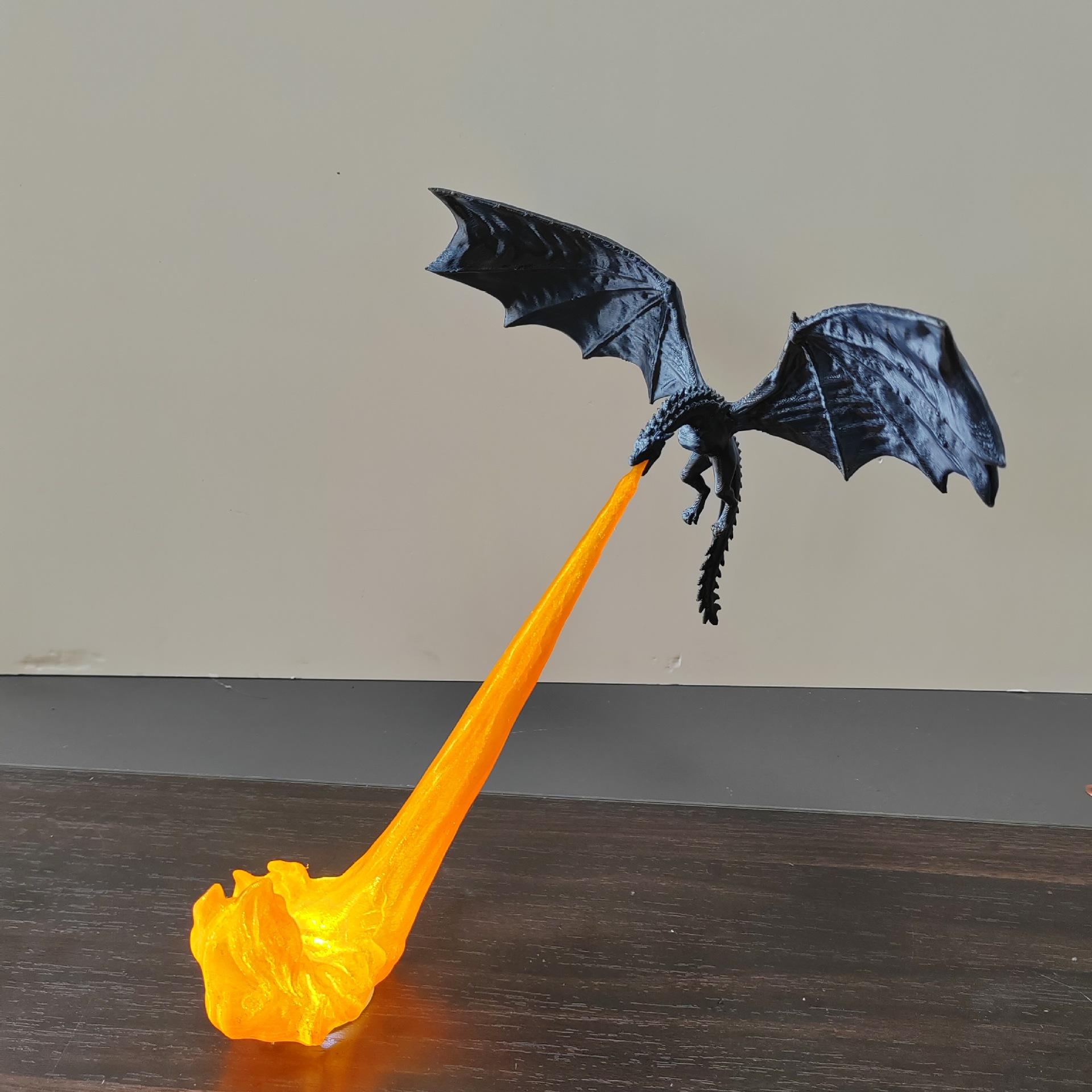 3D Printed Fire Breathing Dragon Lamp LED Flame Fantasy Desk Decor