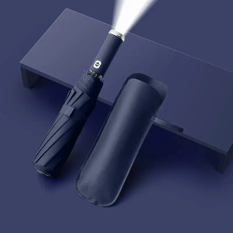 Automatic Car Reverse Sun Protection Sunshade Sun Umbrella Sunny and Rain Dual-use Business Umbrella with LED Flashlight