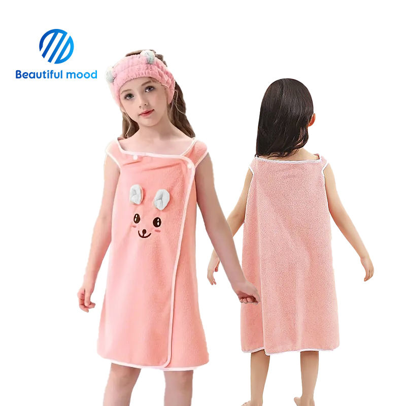 Hot Sale Coral Fleece Body Wrap Bathrobe Strong Water Absorption Microfiber Child Bath Towel Set