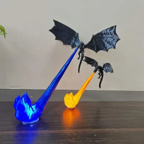 3D Printed Fire Breathing Dragon Lamp LED Flame Fantasy Desk Decor image