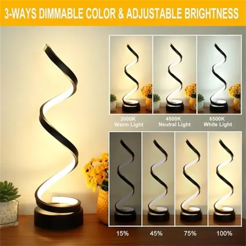 Spiral LED Desk Lamp, USB Rechargeable Touch Control Dimmable Bedside Night Light for Bedroom & Office Decor image