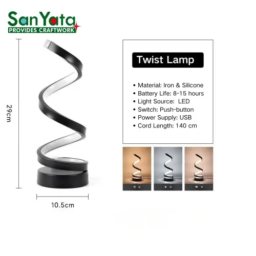 Spiral LED Desk Lamp, USB Rechargeable Touch Control Dimmable Bedside Night Light for Bedroom & Office Decor image